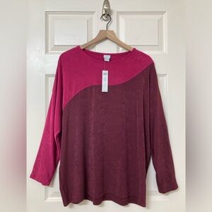 NEW Chico's 3 Travelers Purple Pink Slinky Long Sleeve Shirt XL Artsy Spring